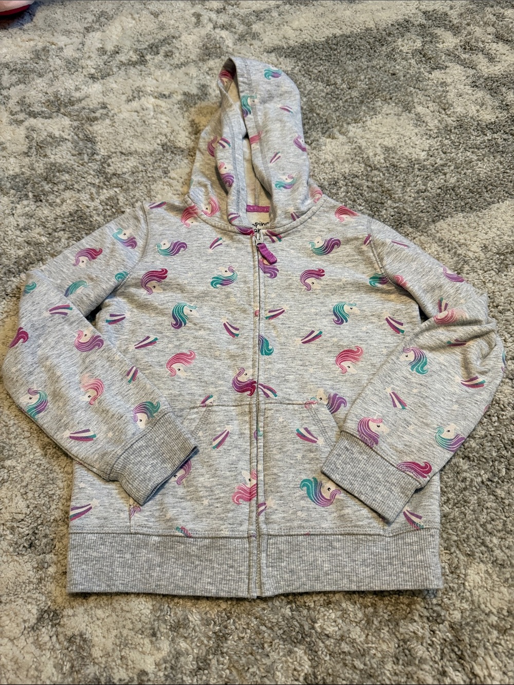 jumping beans Gray Unicorn Zip-Up Hoodie with Teal & Pink Accents
